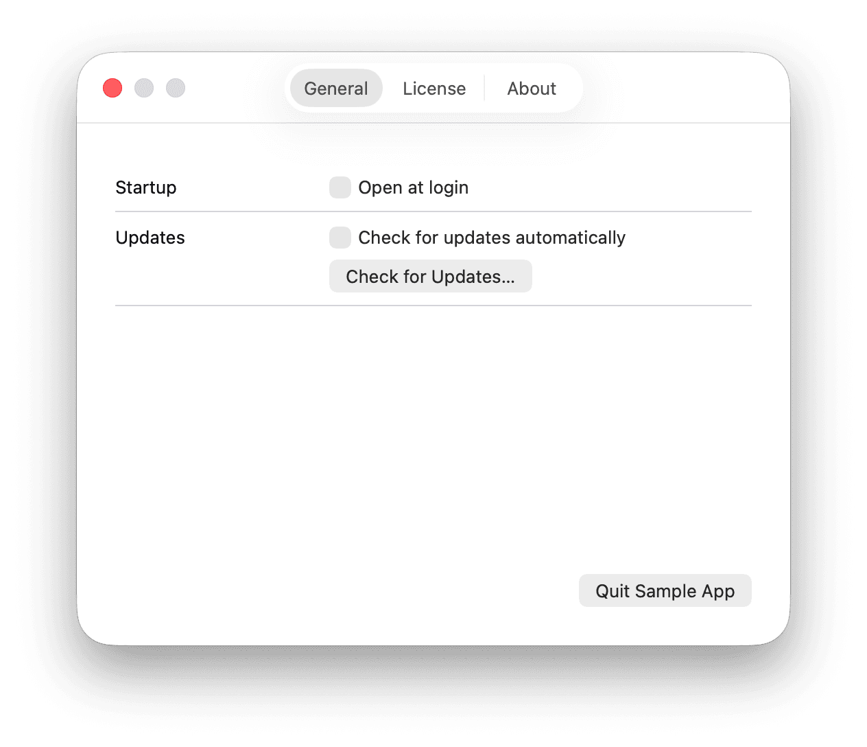 Settings, in the template's app