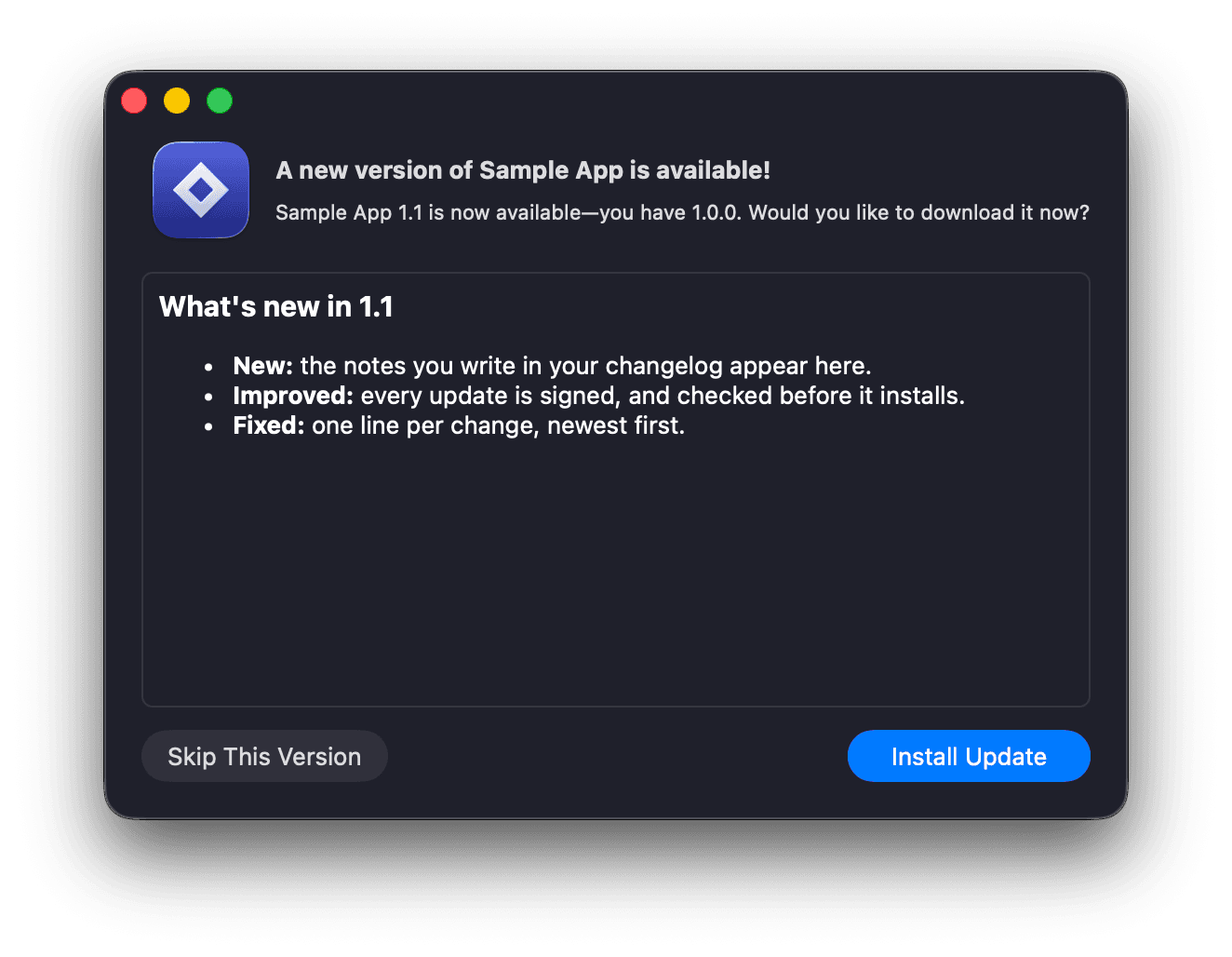 Update prompt, in the template's app