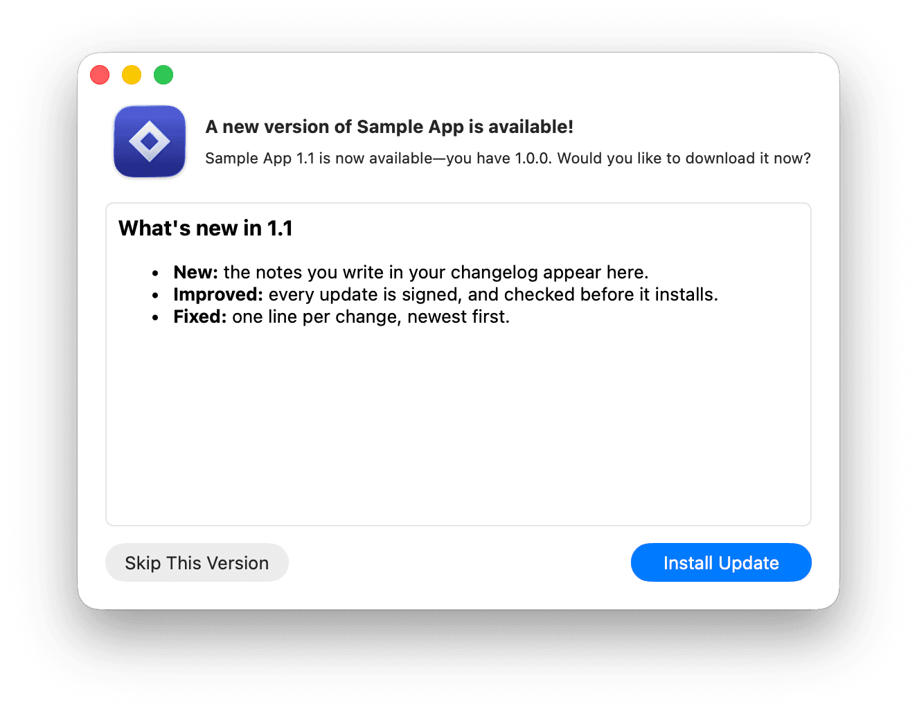 Update prompt, in the template's app