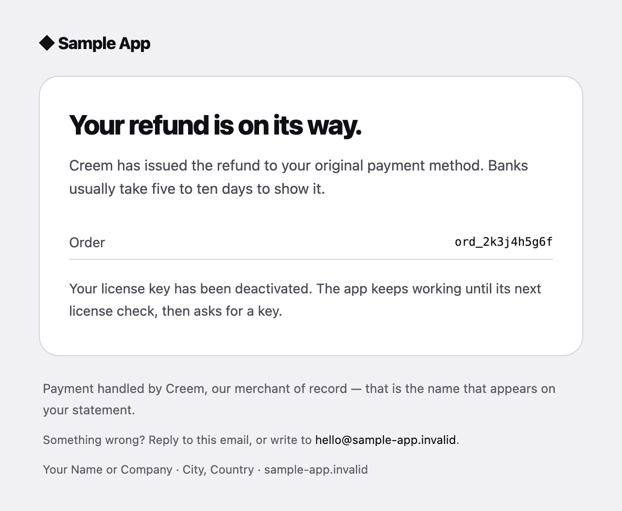 Refund confirmation, as the buyer receives it